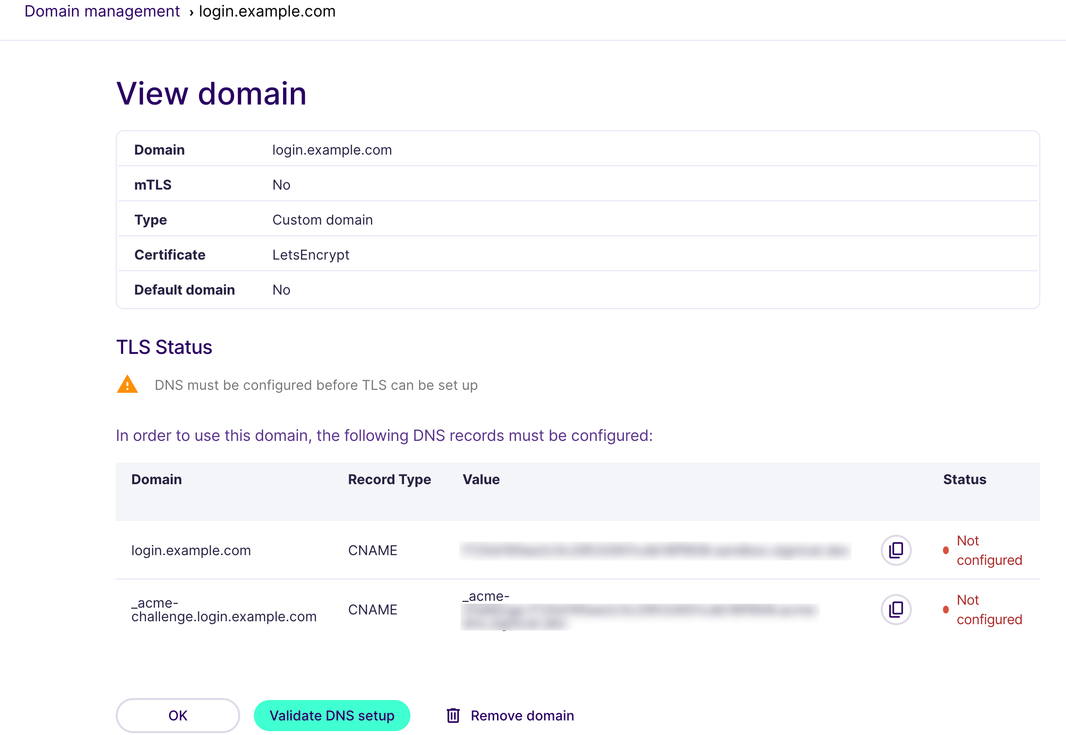 Verify Signicat-managed custom domain, click-to-zoom