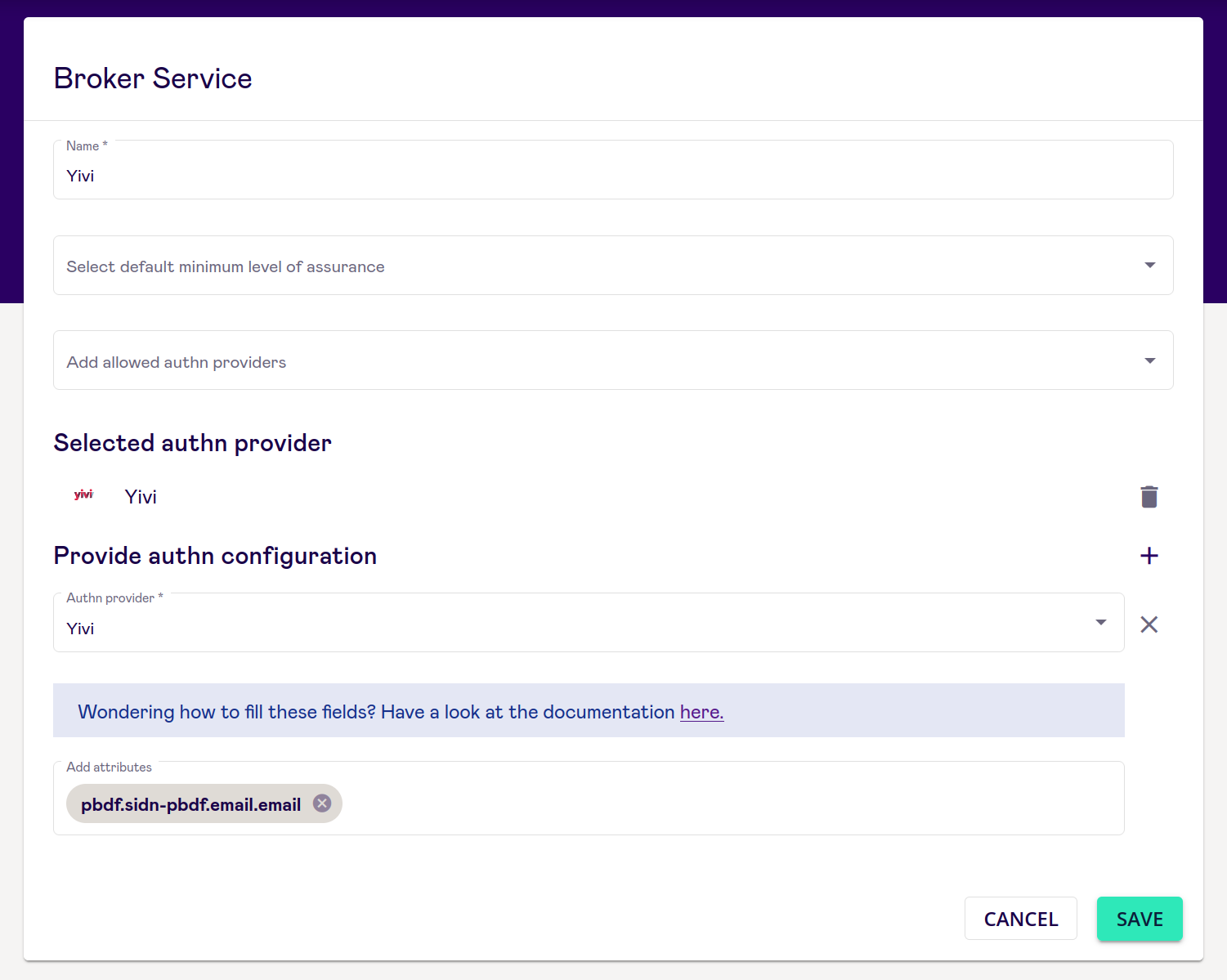 Example: Configuring an Yivi broker service.