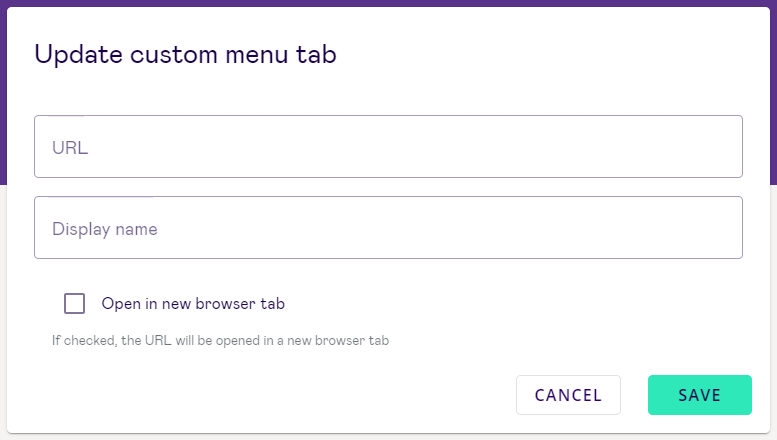 Update Custom menu tab dialog